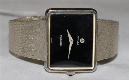 A gentlemans silver Cyma Flamingo manual wind dress wrist watch, with Cyma cox., cased